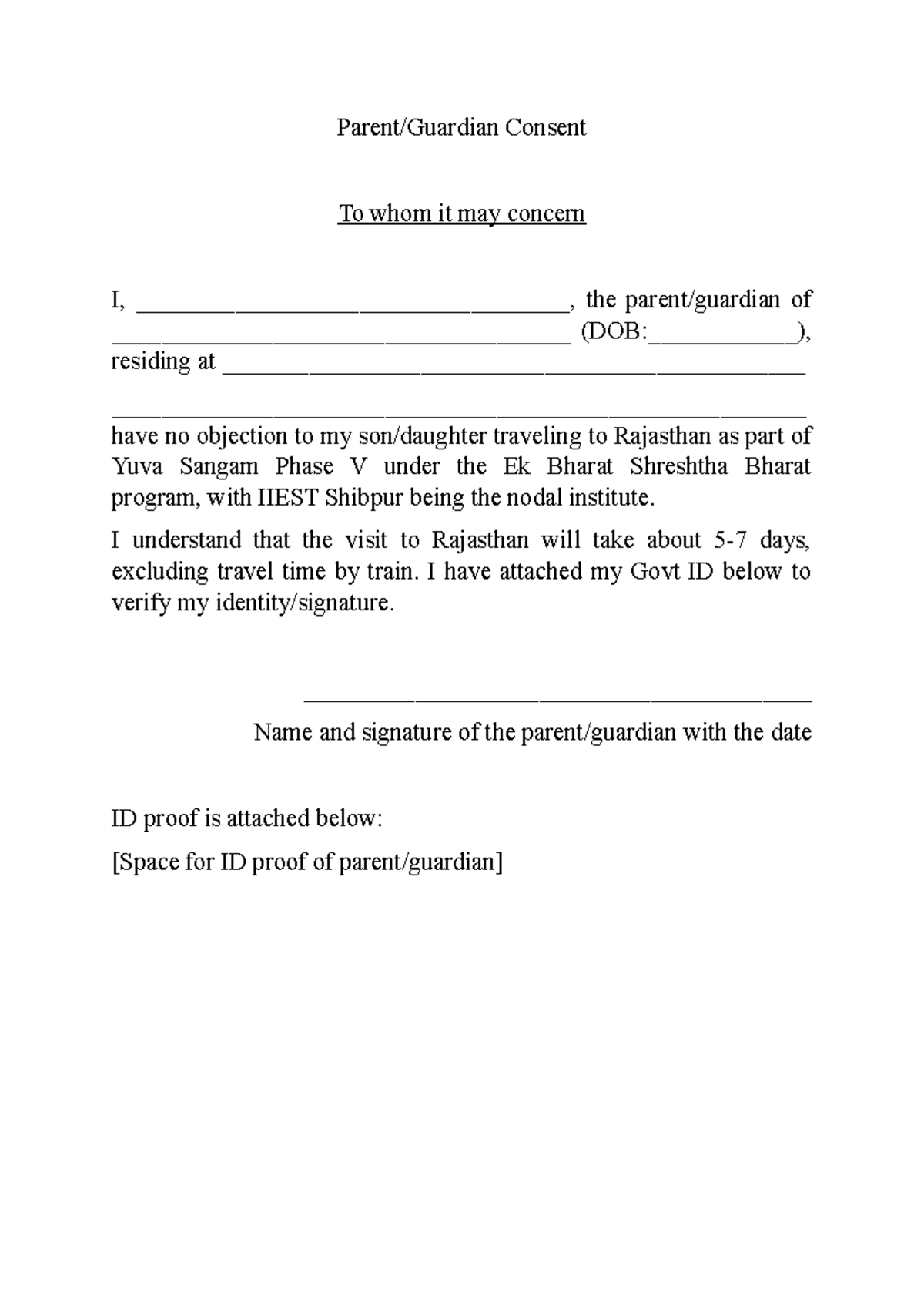 Parent Consent format - this ios concern certificate - Parent/Guardian ...