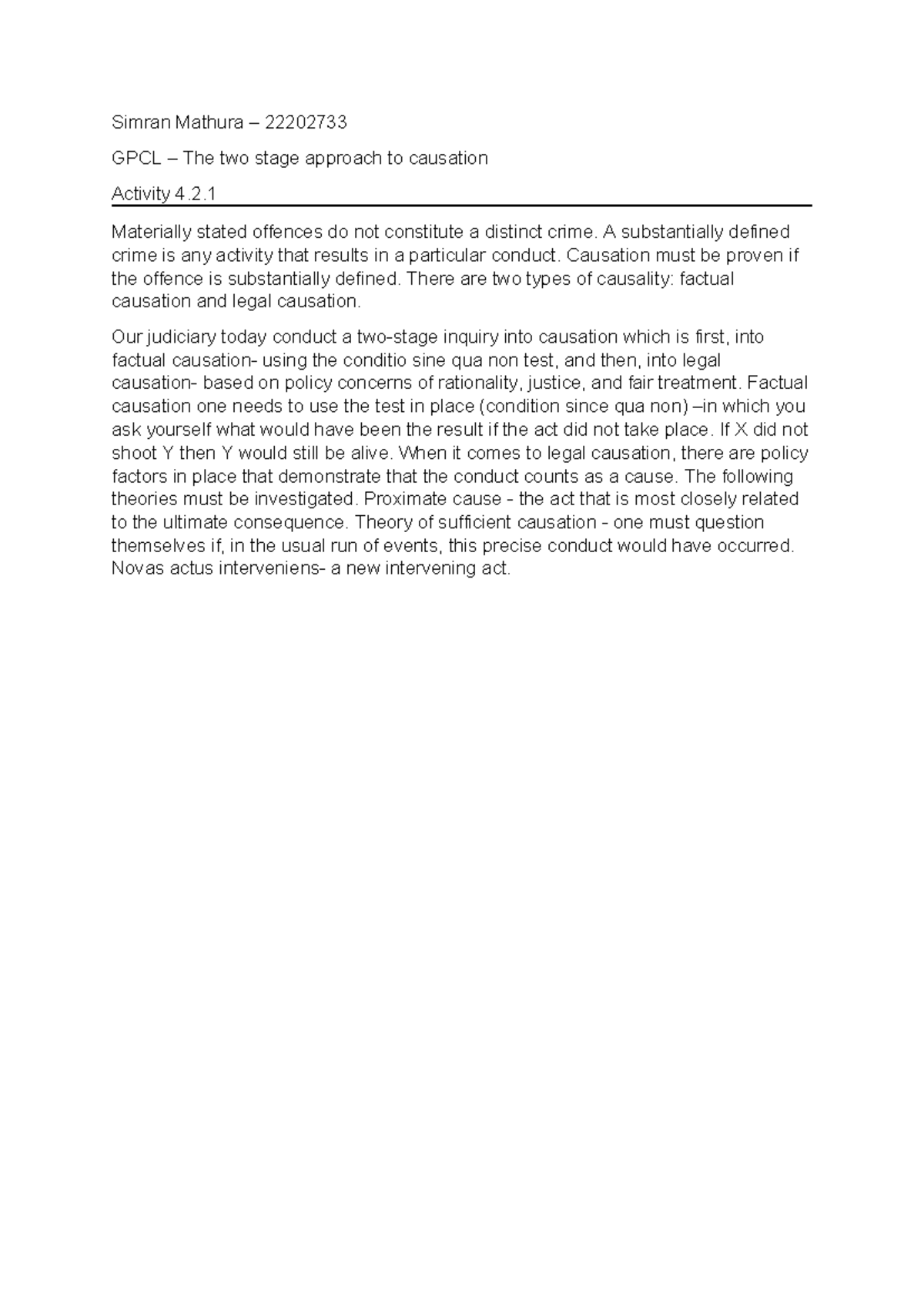 GPCL Act 4 - Understanding Causation in Criminal Law - Studocu