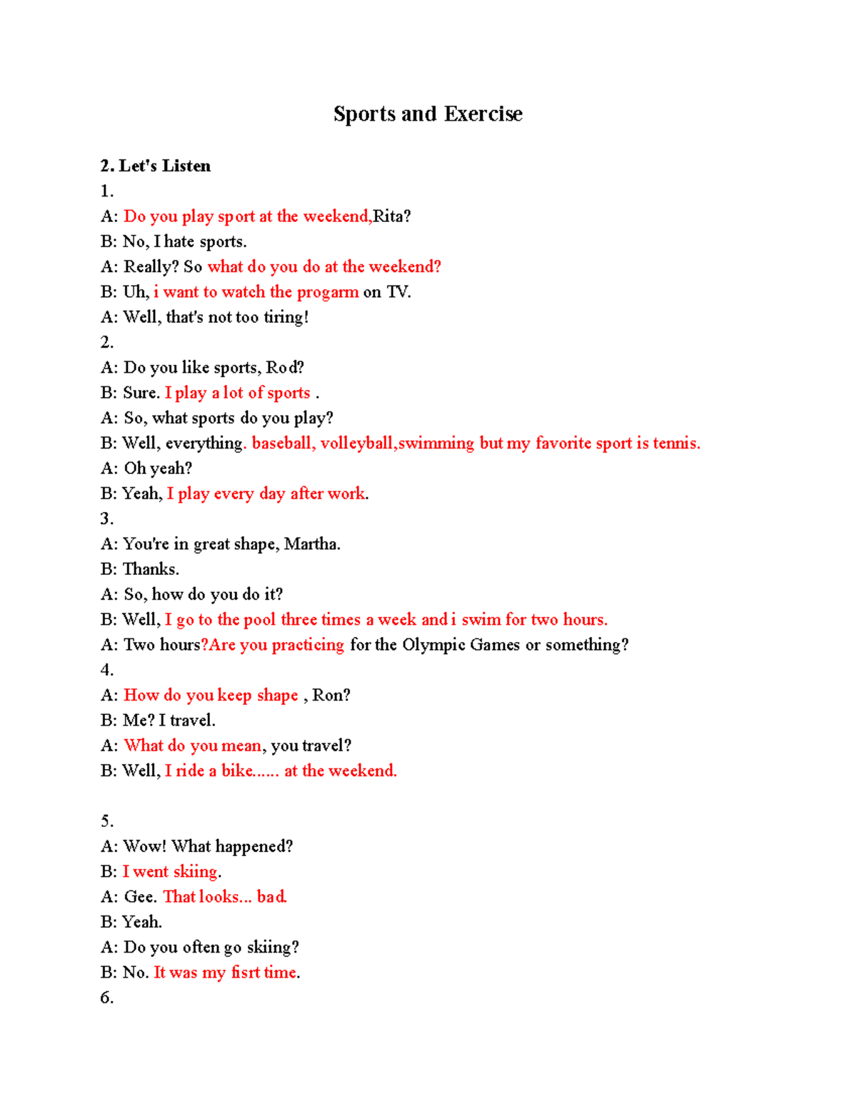 Listening (Sports) - HW for Sports and Exercise 2 - Studocu
