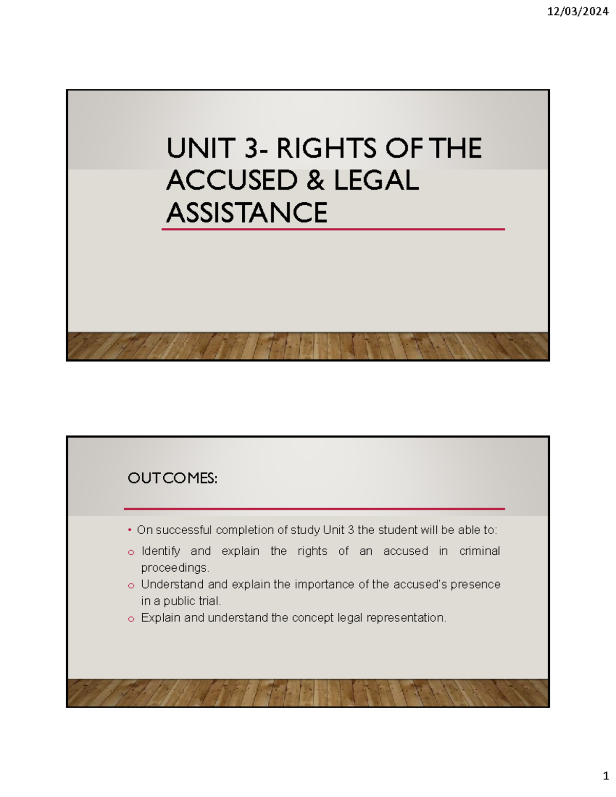 Unit 3: Rights of the Accused & Legal Assistance Overview - Studocu