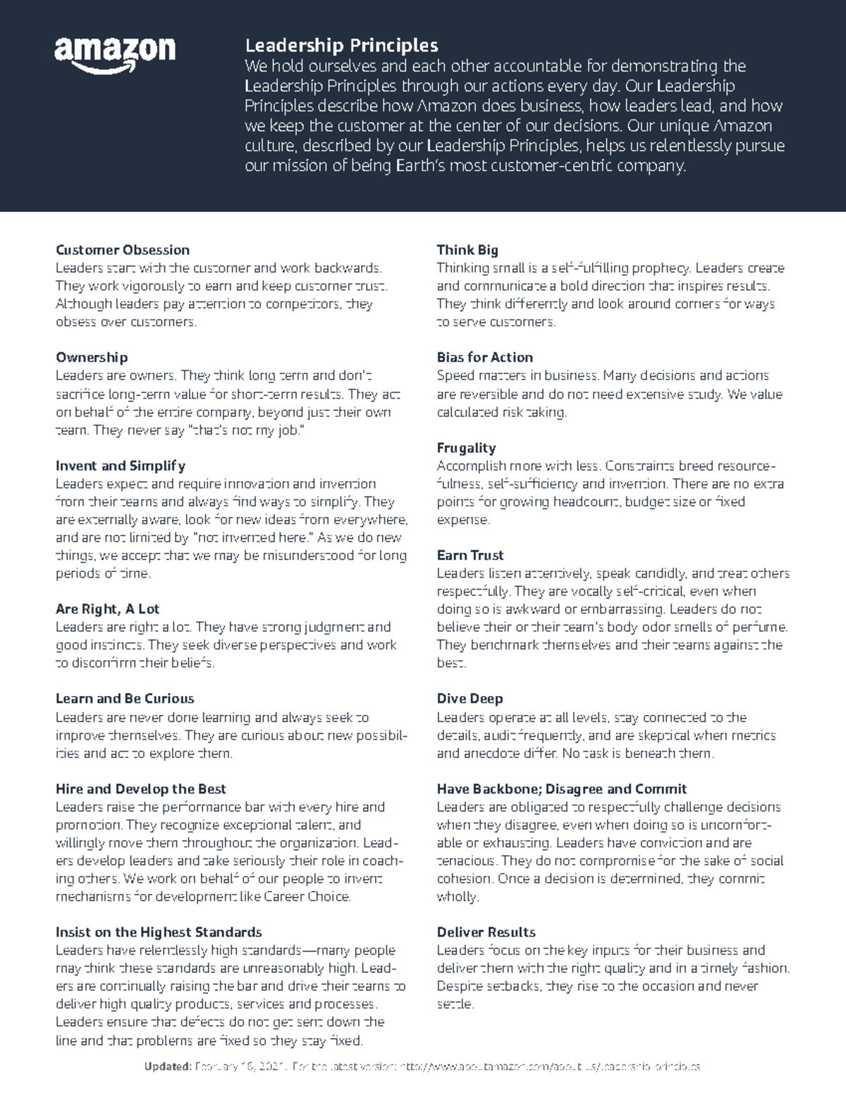 Amazon Leadership Principles Overview (02162021) - Studocu