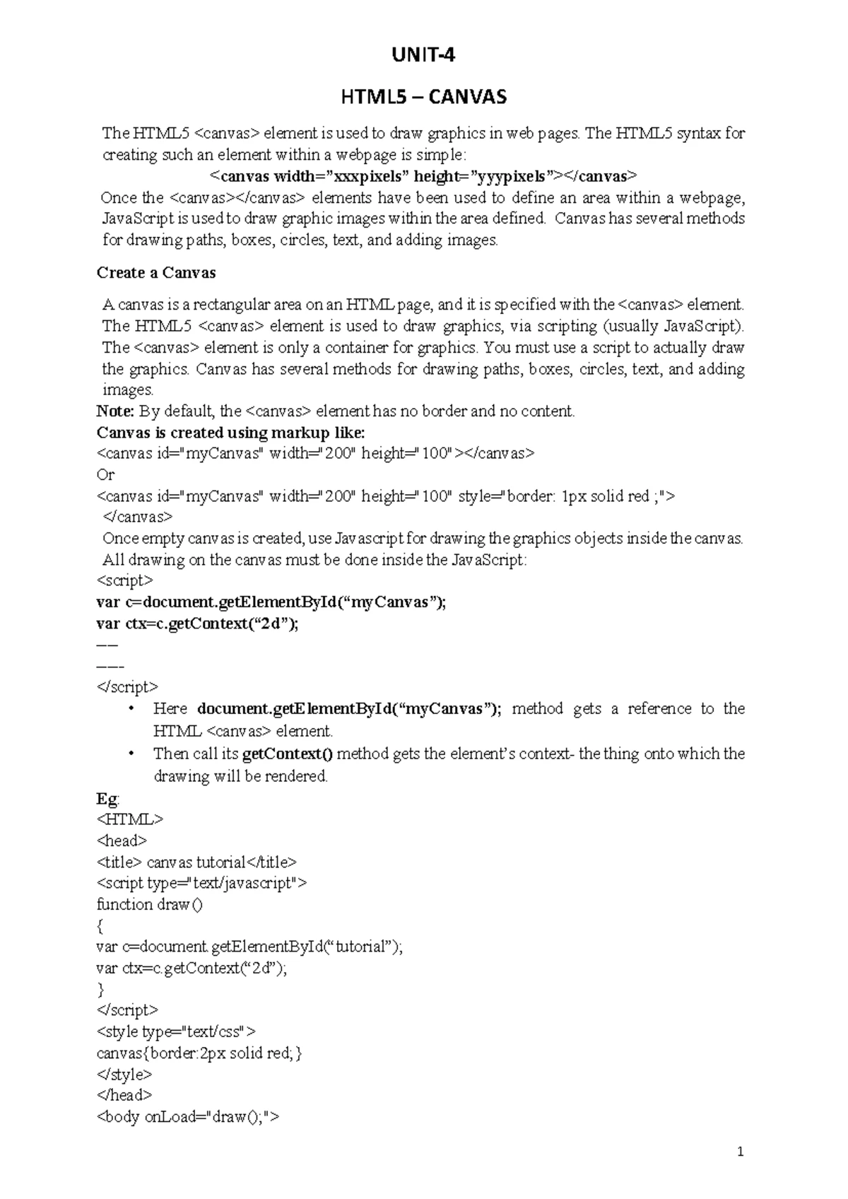 CMA 2 MARKS QUESTIONS: HTML5 Canvas Element & Methods Overview - Studocu