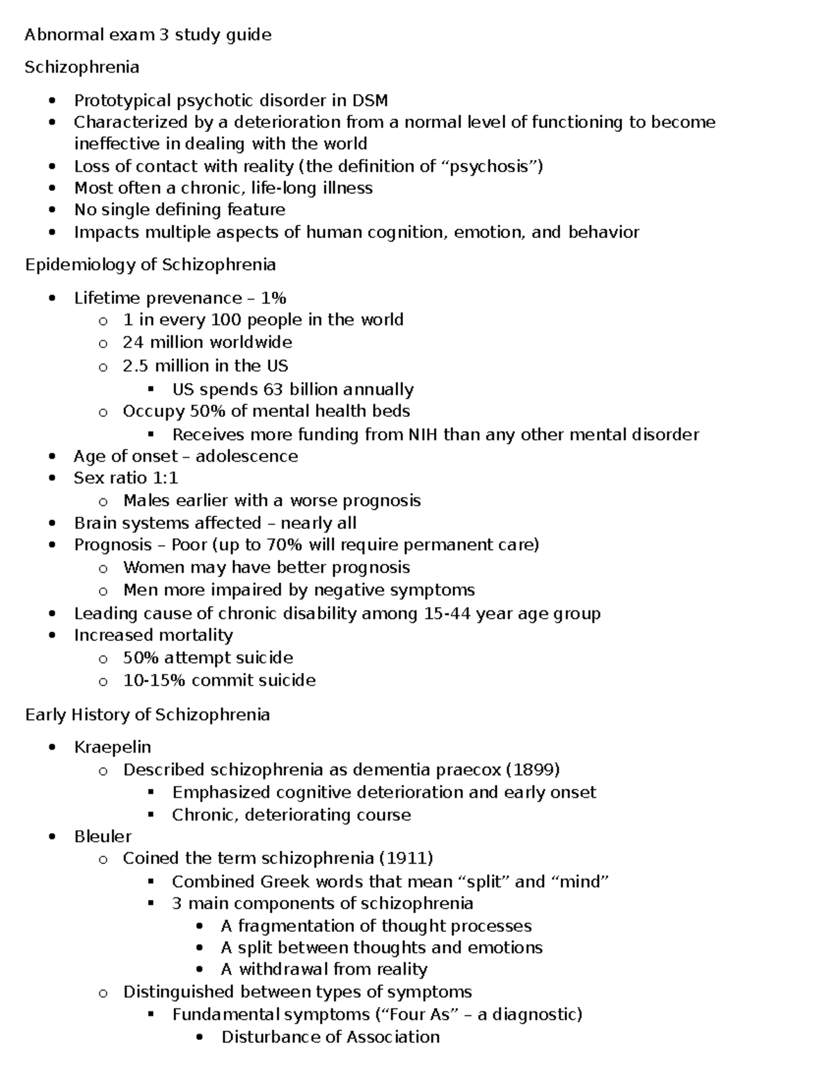 Abnormal Psychology Exam 3 Study Guide: Schizophrenia Insights and ...
