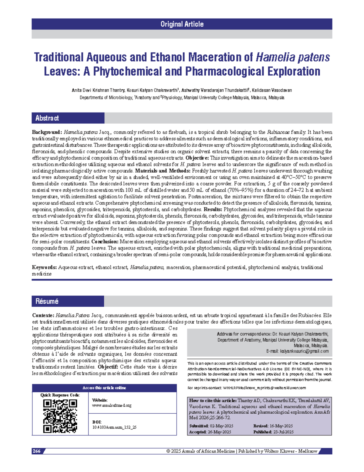 Phytochemical and Pharmacological Study of Hamelia patens Leaves ...