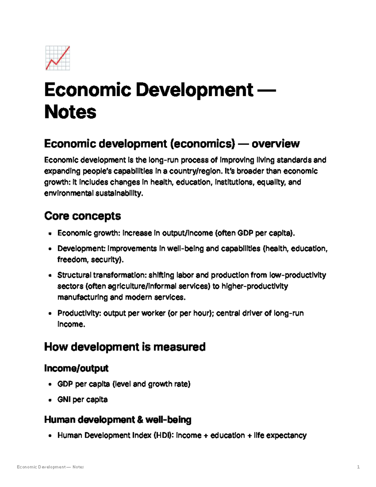 Economic Development Notes (ECO 101) Overview and Key Concepts - Studocu