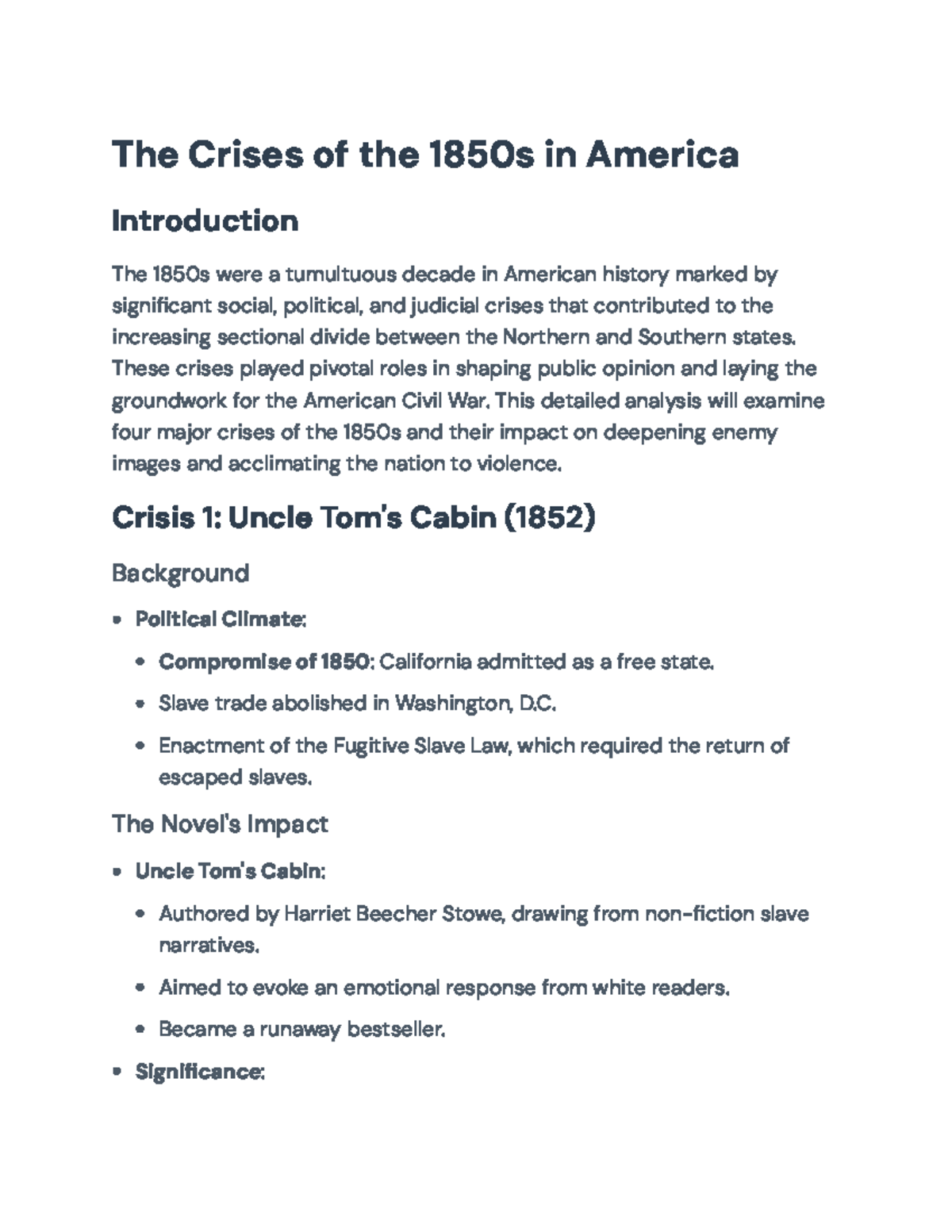 Crisis of the 1850s: Key Events Leading to the American Civil War - The ...