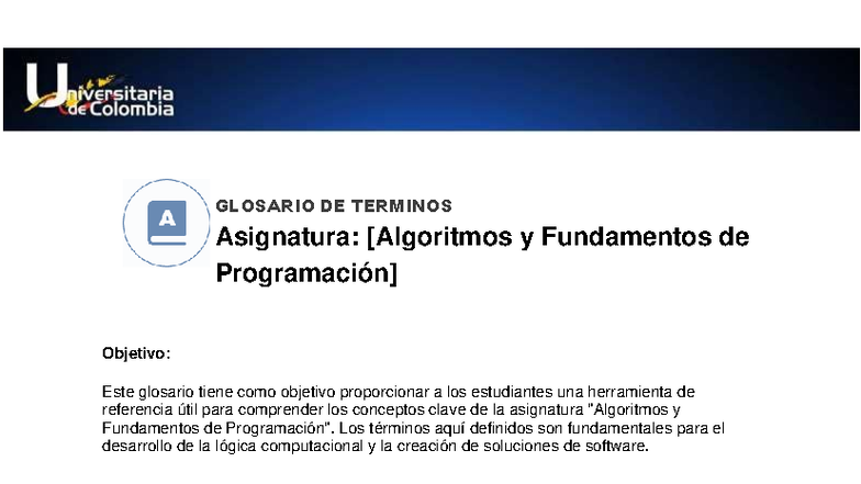 Glosario de Términos en Algoritmos - Fundamentos de Programación - Studocu