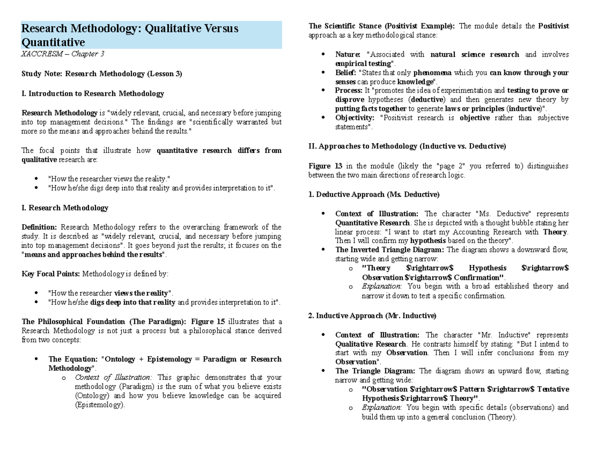 [CH3] Research Methodology: Qualitative vs. Quantitative Insights - Studocu