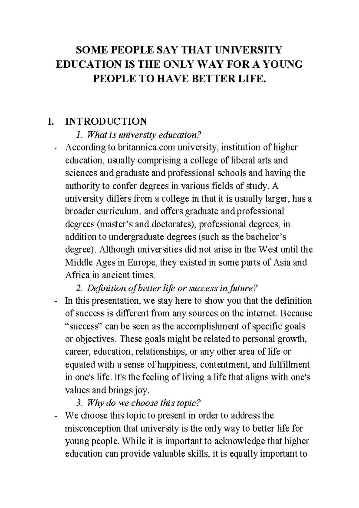 T4-pt3: University Education vs. Alternative Paths to Success - Studocu
