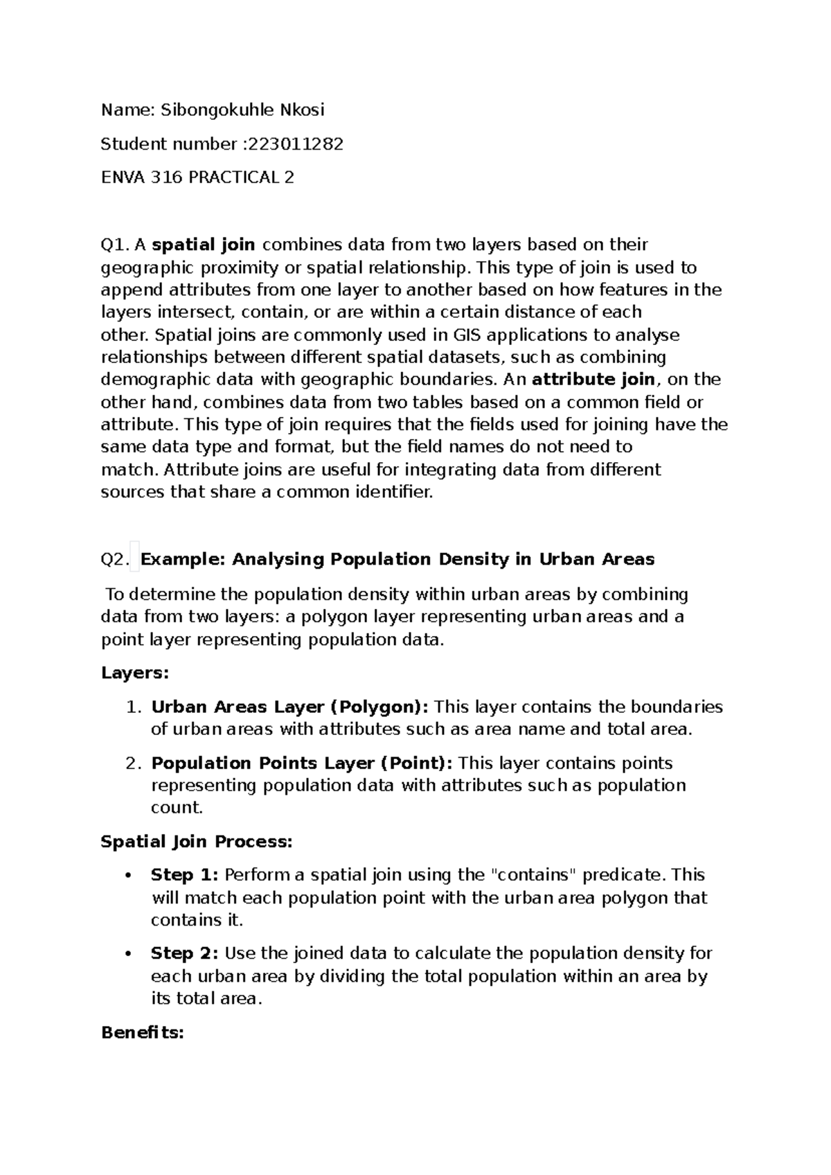 ENVS 316 Practical 2: Spatial Joins and Population Density Analysis ...