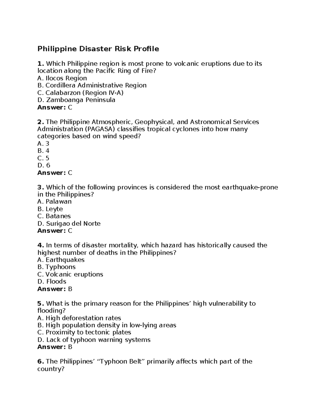 Philippine Disaster Risk Profile: Key Insights and Analysis - Studocu