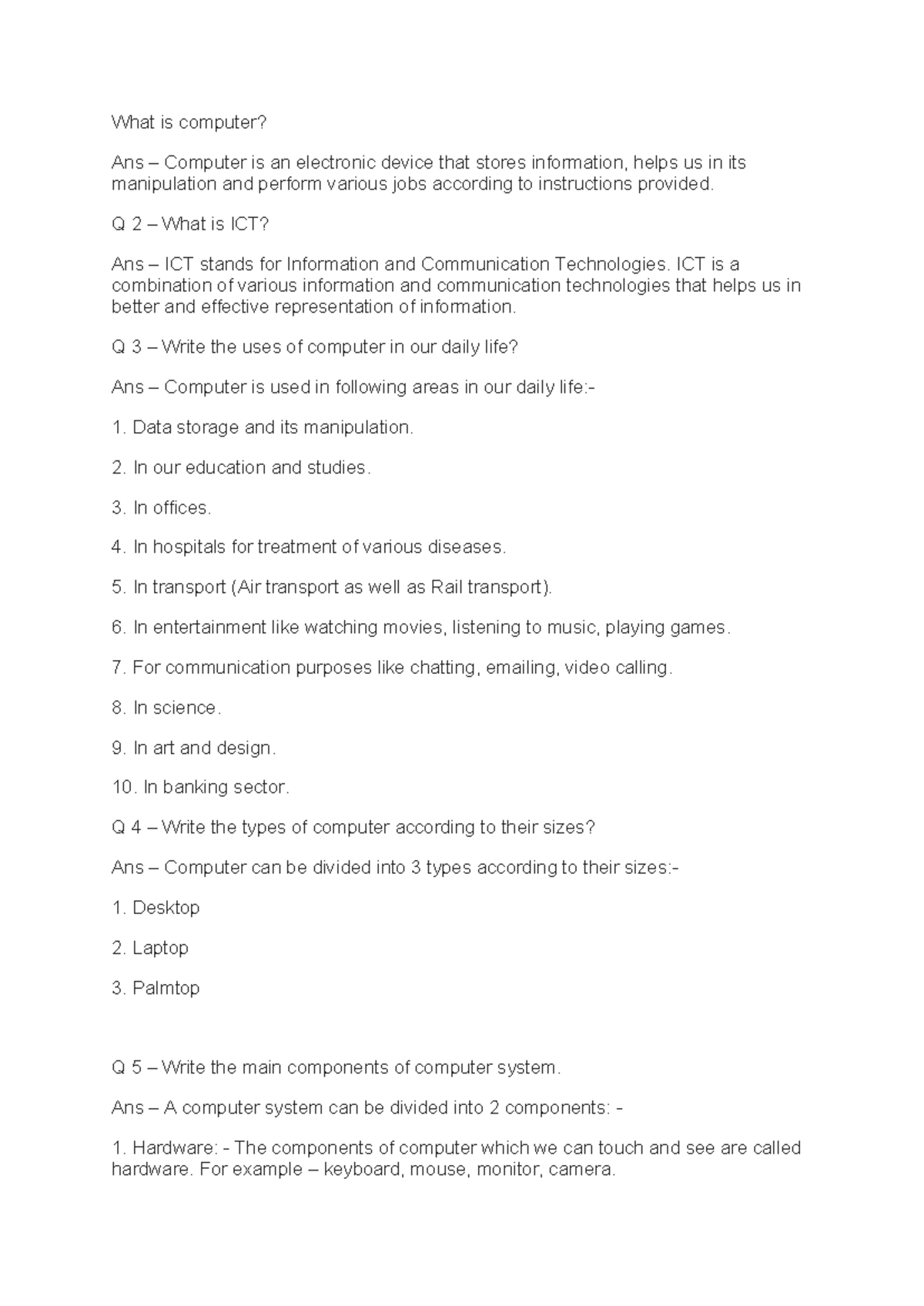 Computer Revision Notes: Understanding Basics & Components - Studocu
