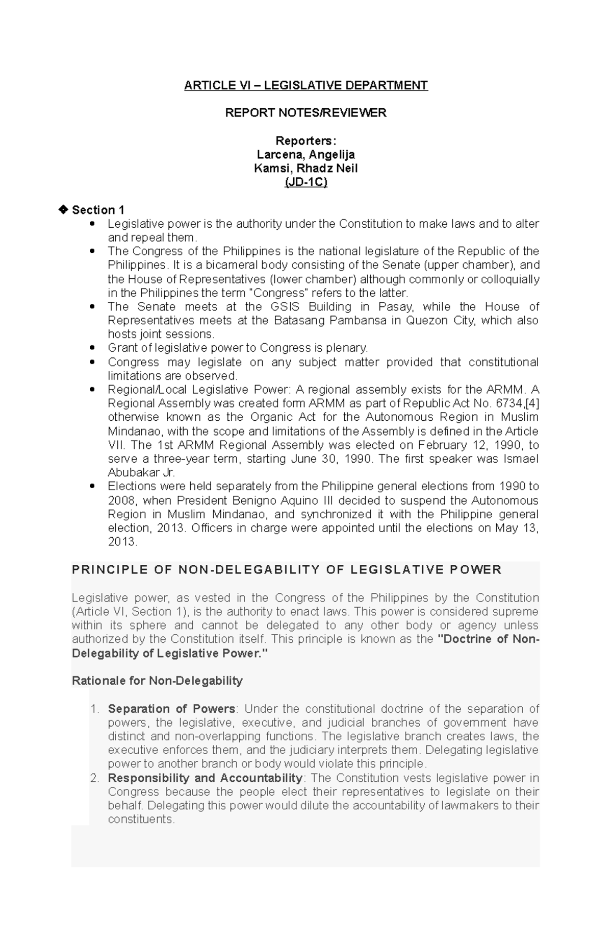 Legislative Department Overview: Article VI Insights (JD-1C Report ...