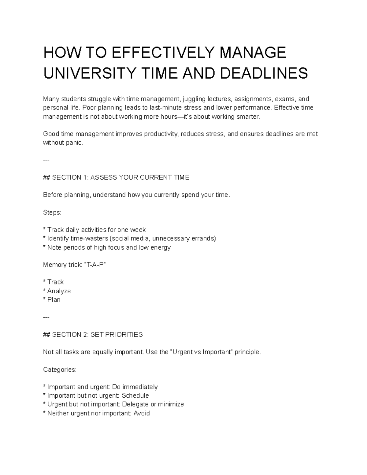 Effective Time Management Strategies for University Success - Studocu