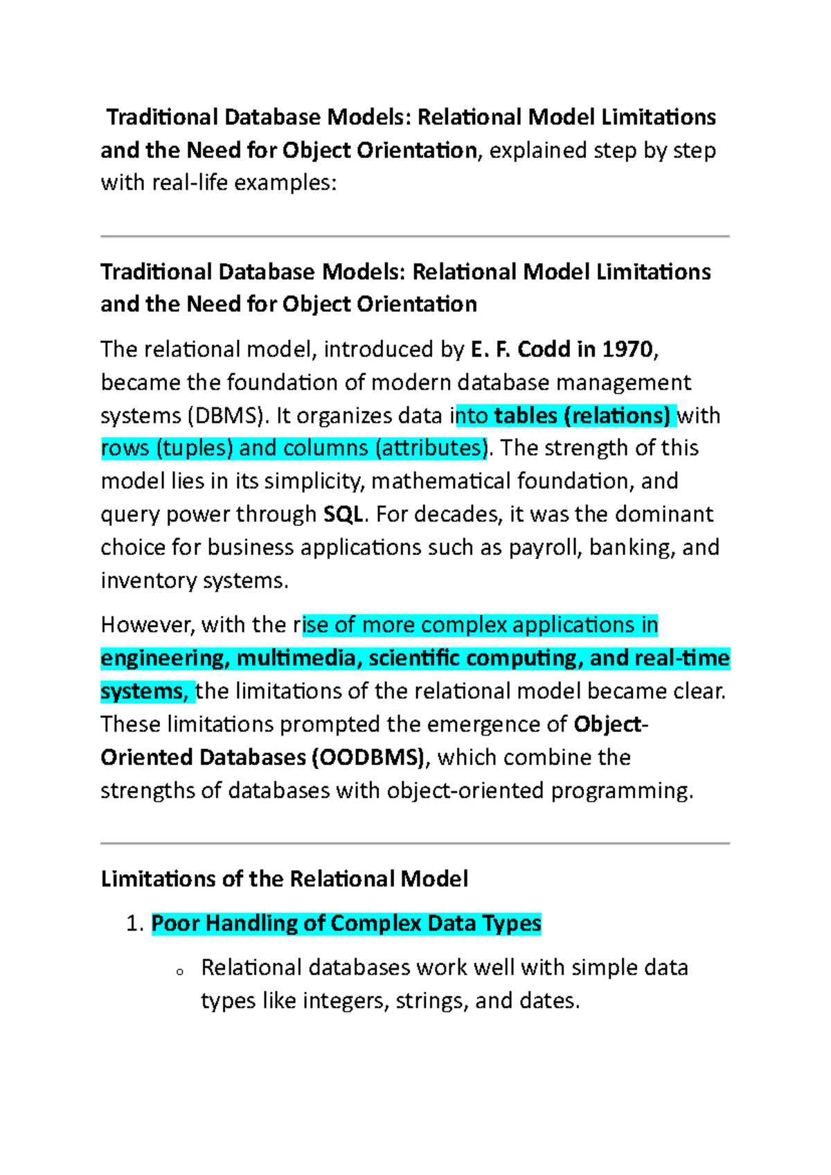Traditional Database Models: Limitations of Relational Model & OODBMS ...