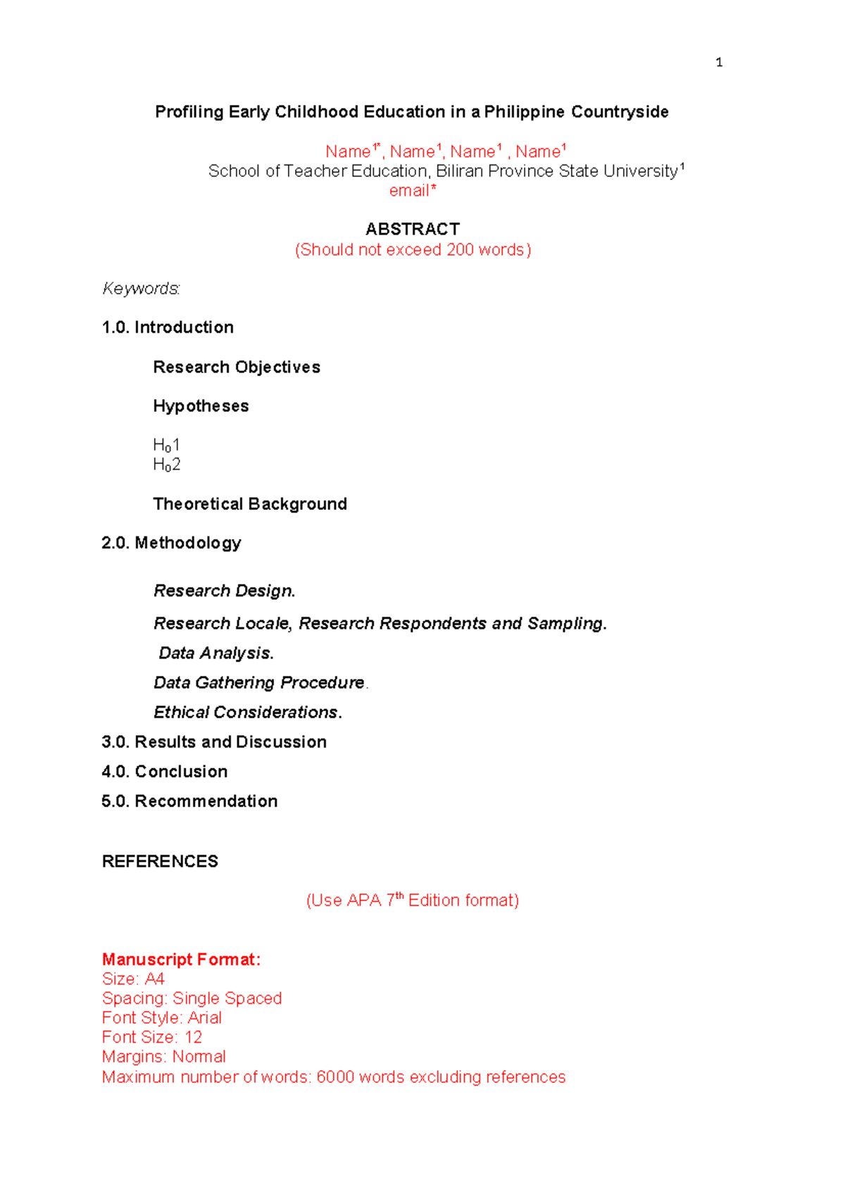 CBAR Template - 1 Profiling Early Childhood Education in a Philippine ...