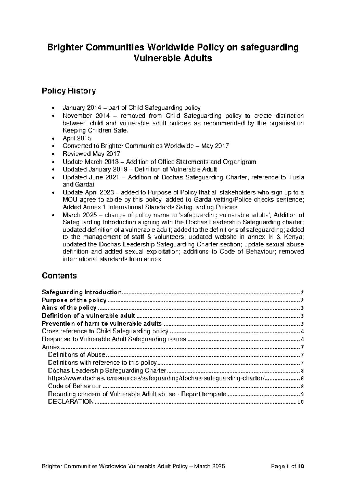 BCW Vulnerable Adults Safeguarding Policy - March 2025 - Studocu