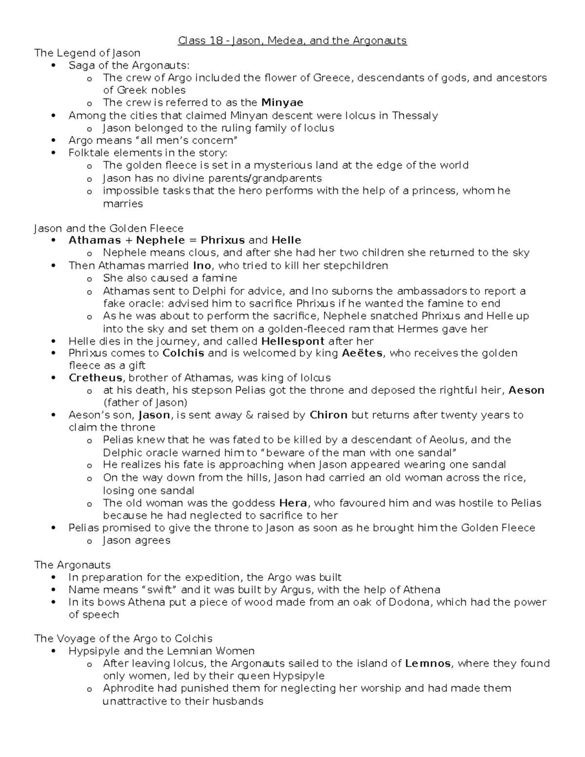 Class 18 - Lecture notes 18 - Class 18 - Jason, Medea, and the ...