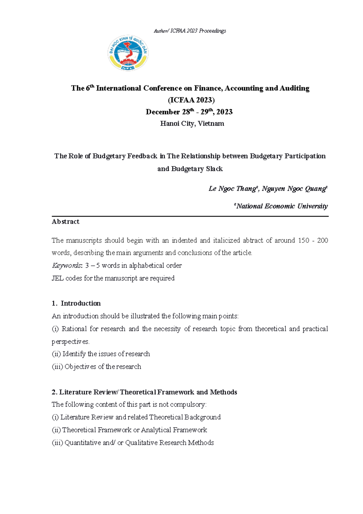 Icfaa template - Đại học Kinh tế Quốc dân - Edit Course Tiếng anh ...