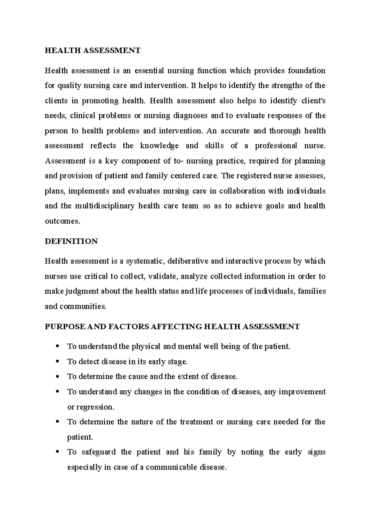 NURS 101: Comprehensive Guide to Health Assessment in Nursing - Studocu