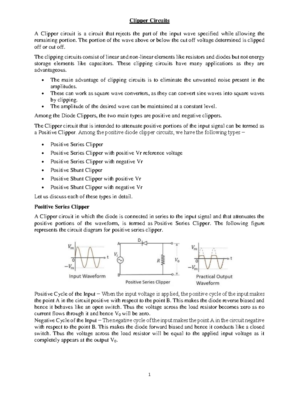 Clipper Circuits Overview and Types: An In-Depth Study - Studocu