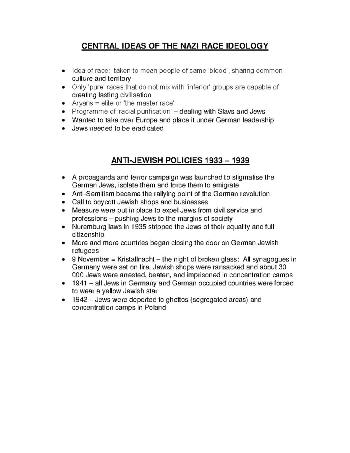 Nazi Race Ideology & Anti-Jewish Policies (1933-1939) Analysis - Studocu