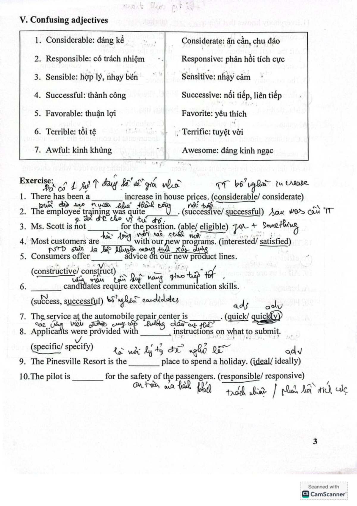 Confusing Adjectives: Vocabulary Exercises and Examples - Studocu