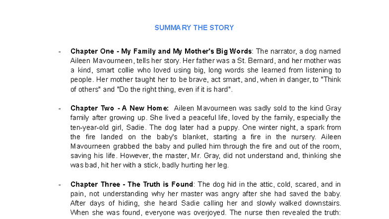 SUMMARY OF THE STORY: Aileen Mavourneen's Journey - Studocu