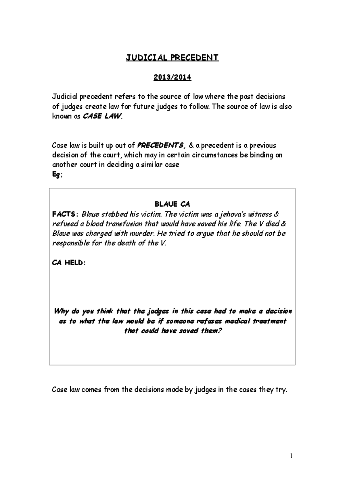 JUDICIAL PRECEDENT: Understanding Case Law and Its Implications - Studocu
