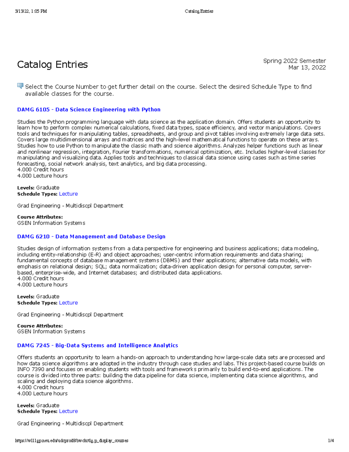 DAMG Course Catalog: Spring 2022 Semester Overview and Course Details ...