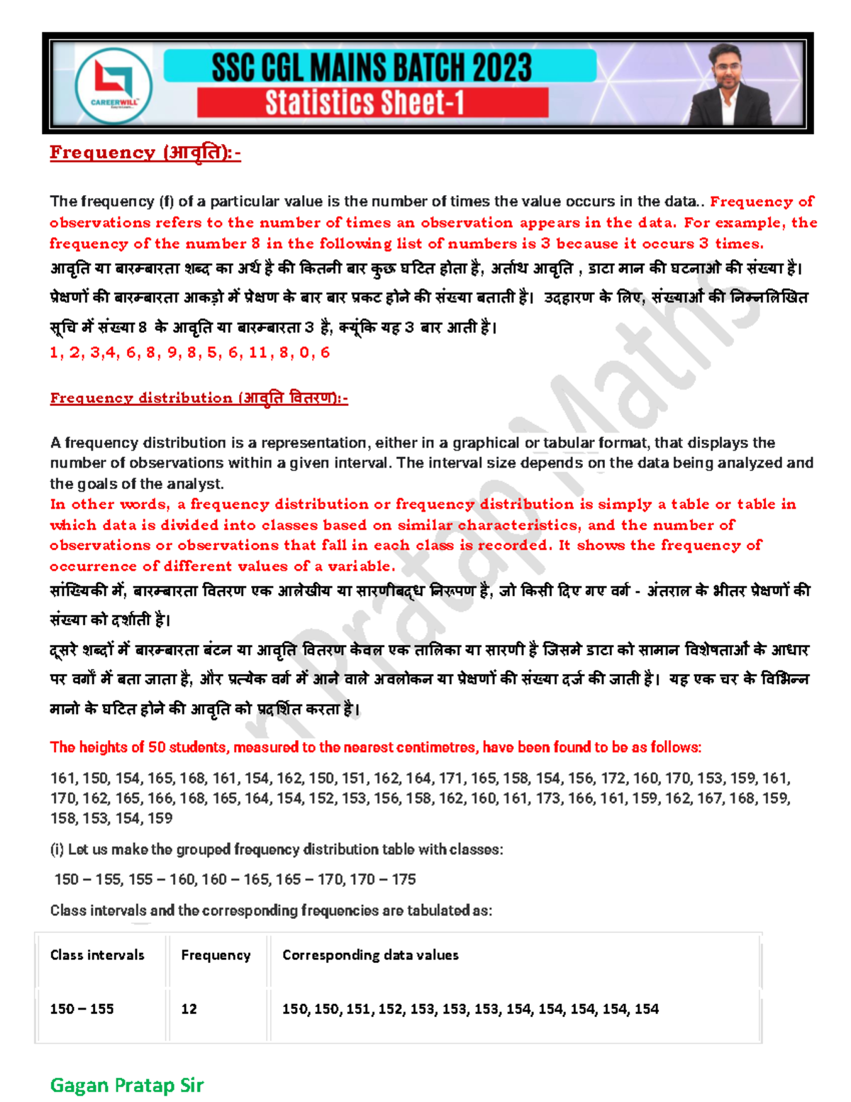 Statistics Sheet - CGL MAINS 2022: Frequency, Median, Mode & Mean - Studocu