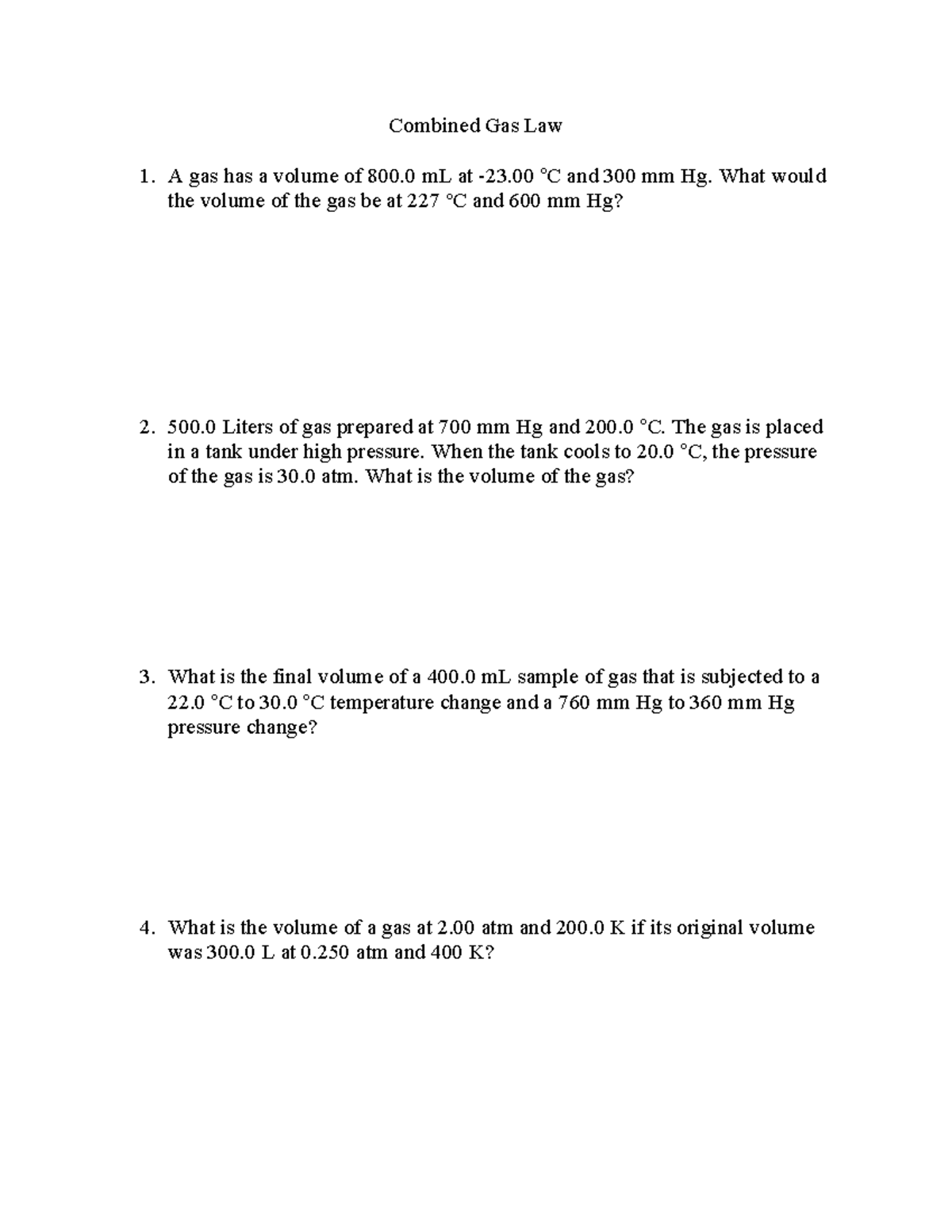 Combined Gas Law Problems and Solutions - Studocu