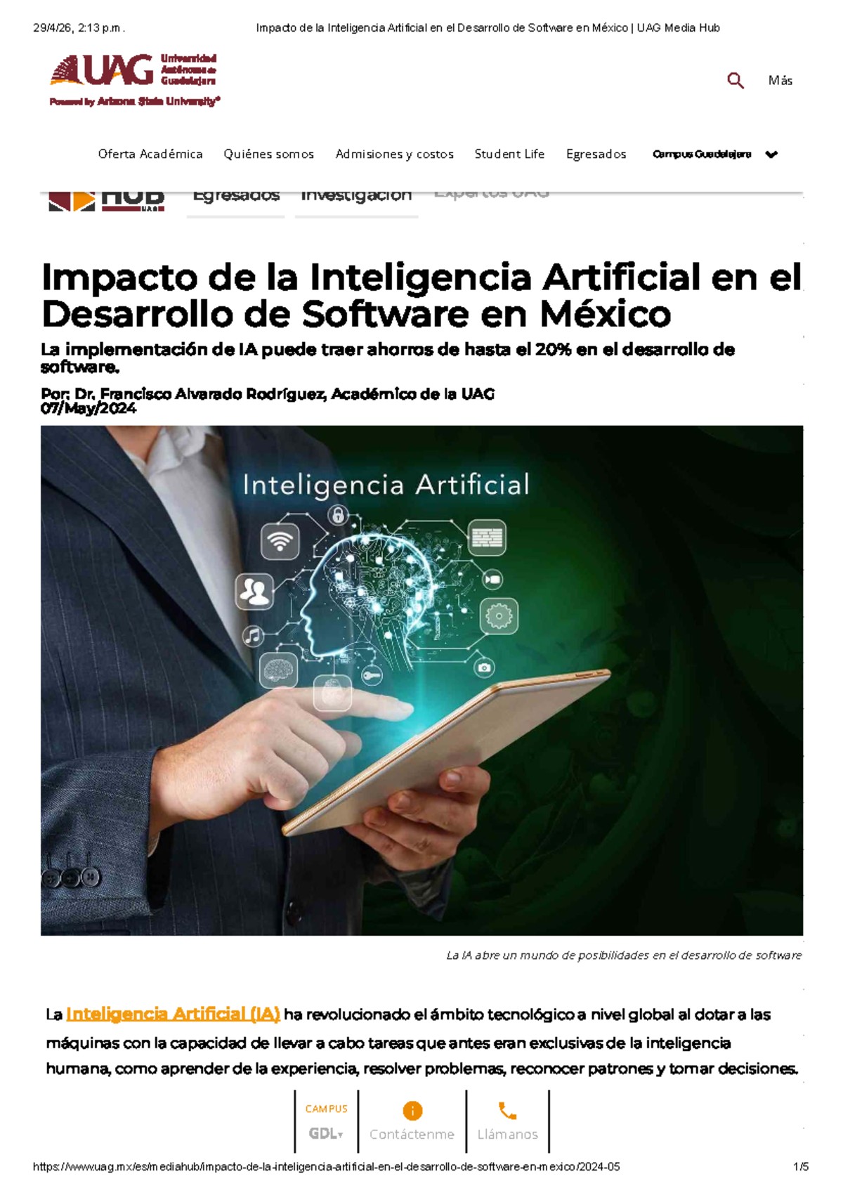 UAG: Impacto de la IA en el Desarrollo de Software en México - Studocu