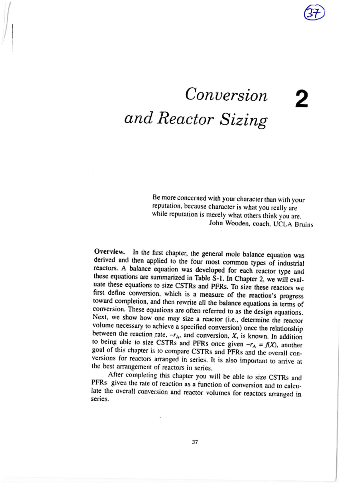 Conversion and Reactor Sizing in Fogler CHP 2 (Pages 37-50) - Studocu