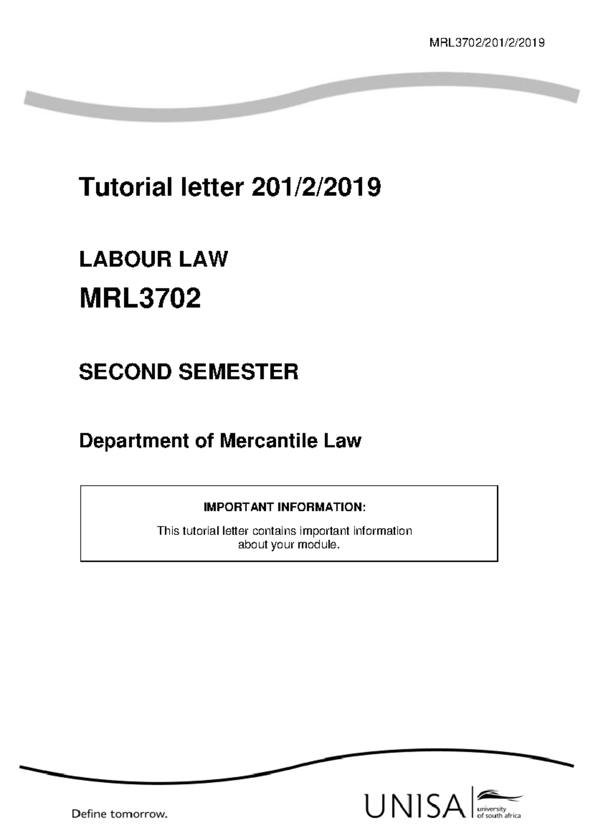 MRL3702 TUT201 - Labour Law Assignment 01 Feedback & Legal Opinion ...