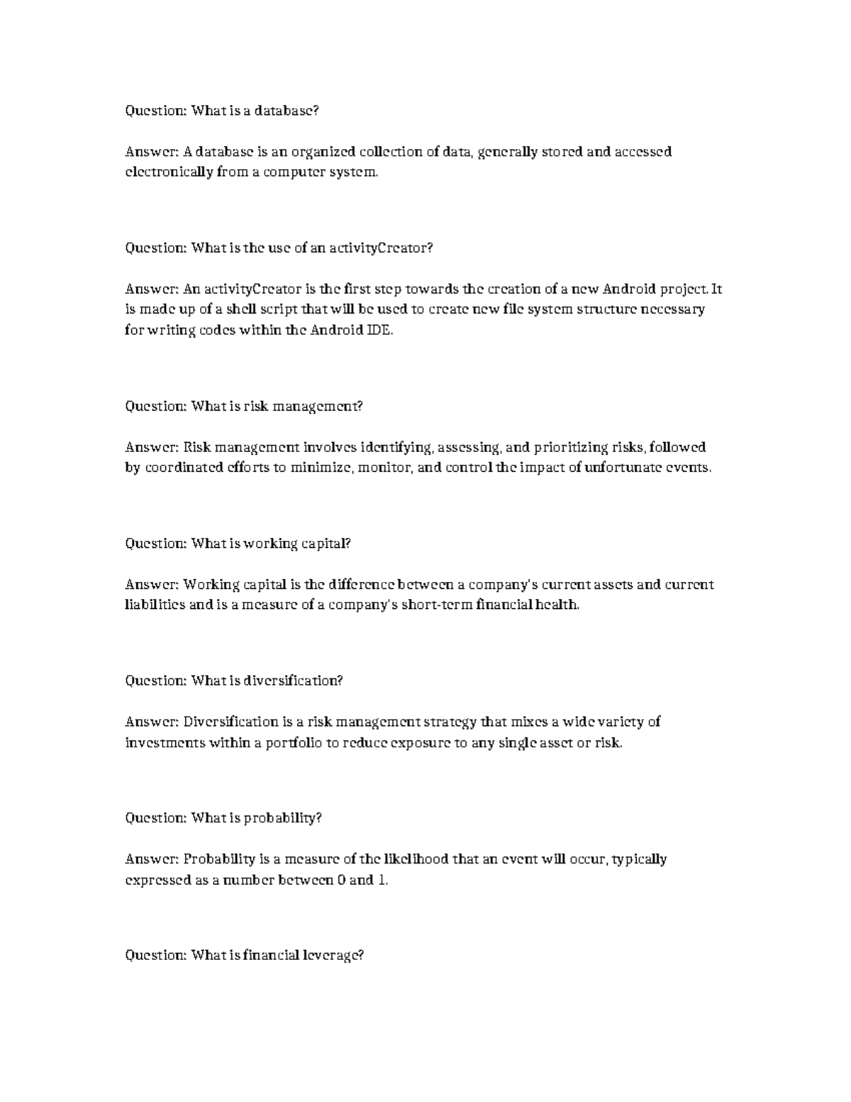 Database & Risk Management Concepts: Key Q&A for Exam Prep - Studocu