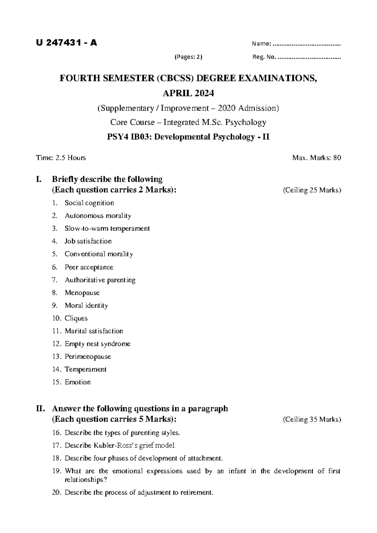 PSY4 IB03: Developmental Psychology II - Exam Questions & Answers - Studocu