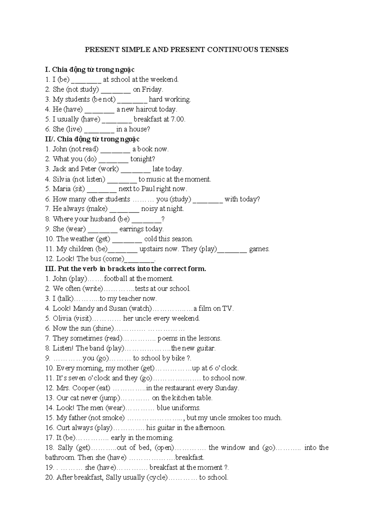 Present Simple & Present Continuous Tenses Exercises (ENG 101) - Studocu