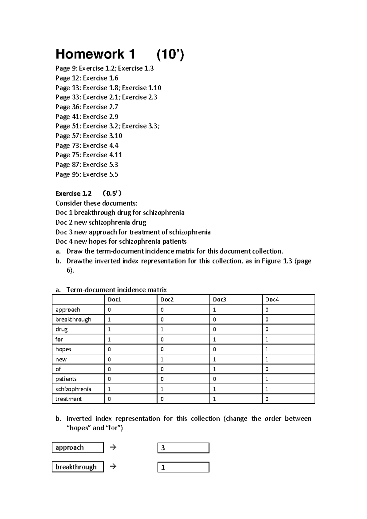 Homework 1 Solutions and Exercises Review (Course Code: [Course Code ...
