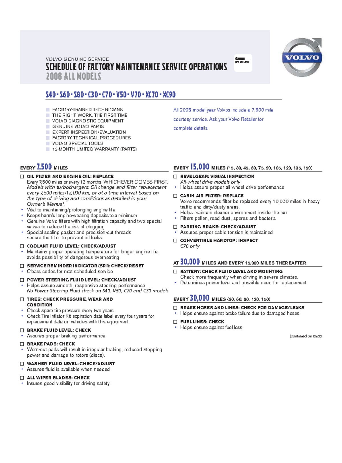 Volvo Maintenance Schedule 2008: Genuine Service Operations - Studocu