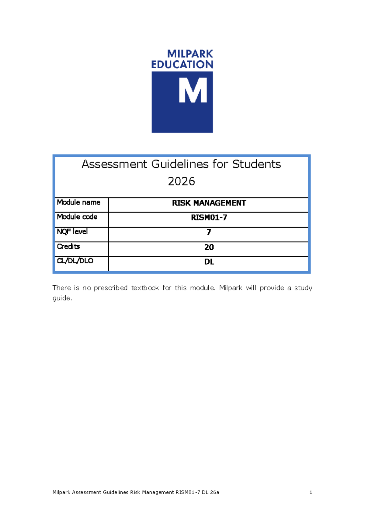 RISM01-7 Risk Management Assessment Guidelines 2026 - Studocu