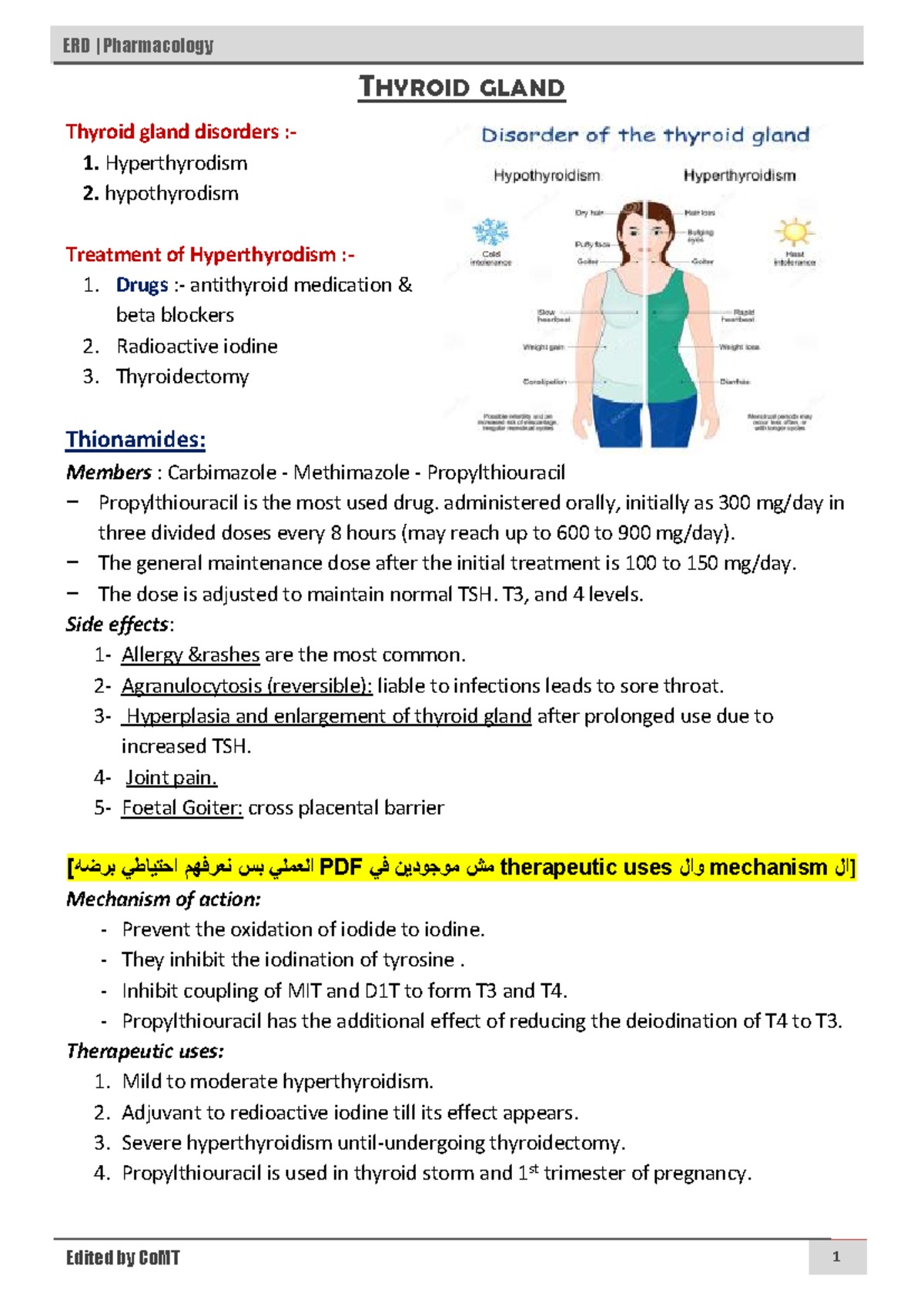 ERD 301 - Lecture Notes on Thyroid Disorders and Treatments - Studocu