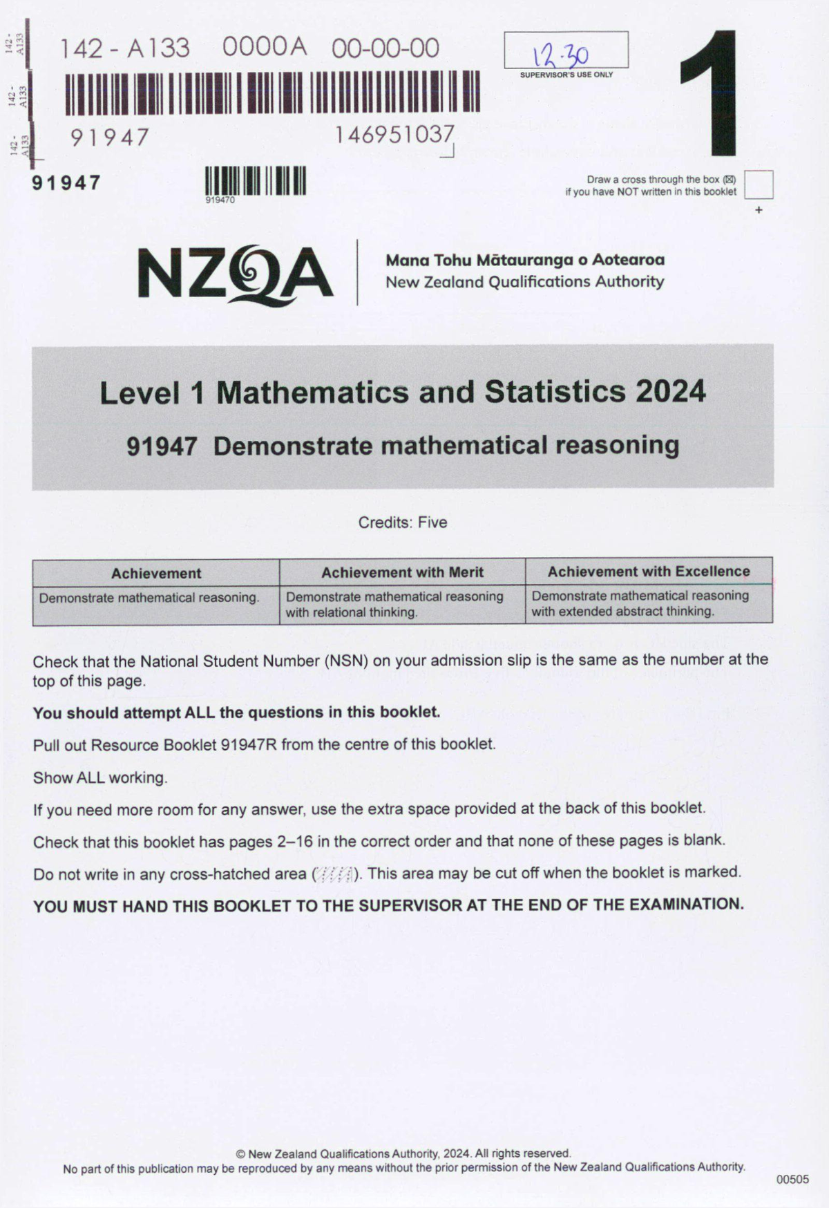 TDYページ Level 1 Mathematics 91947: 2024 Exam Practice Paper - Studocu