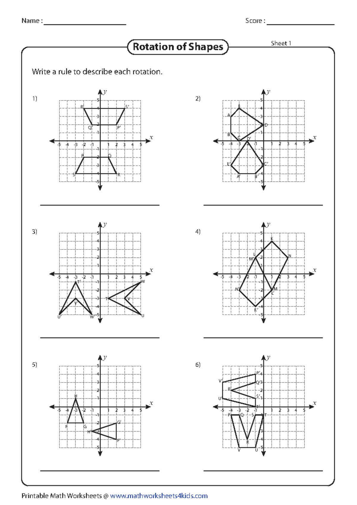 Math 101: Transformation Rotation Rules - Worksheet 1 - Studocu