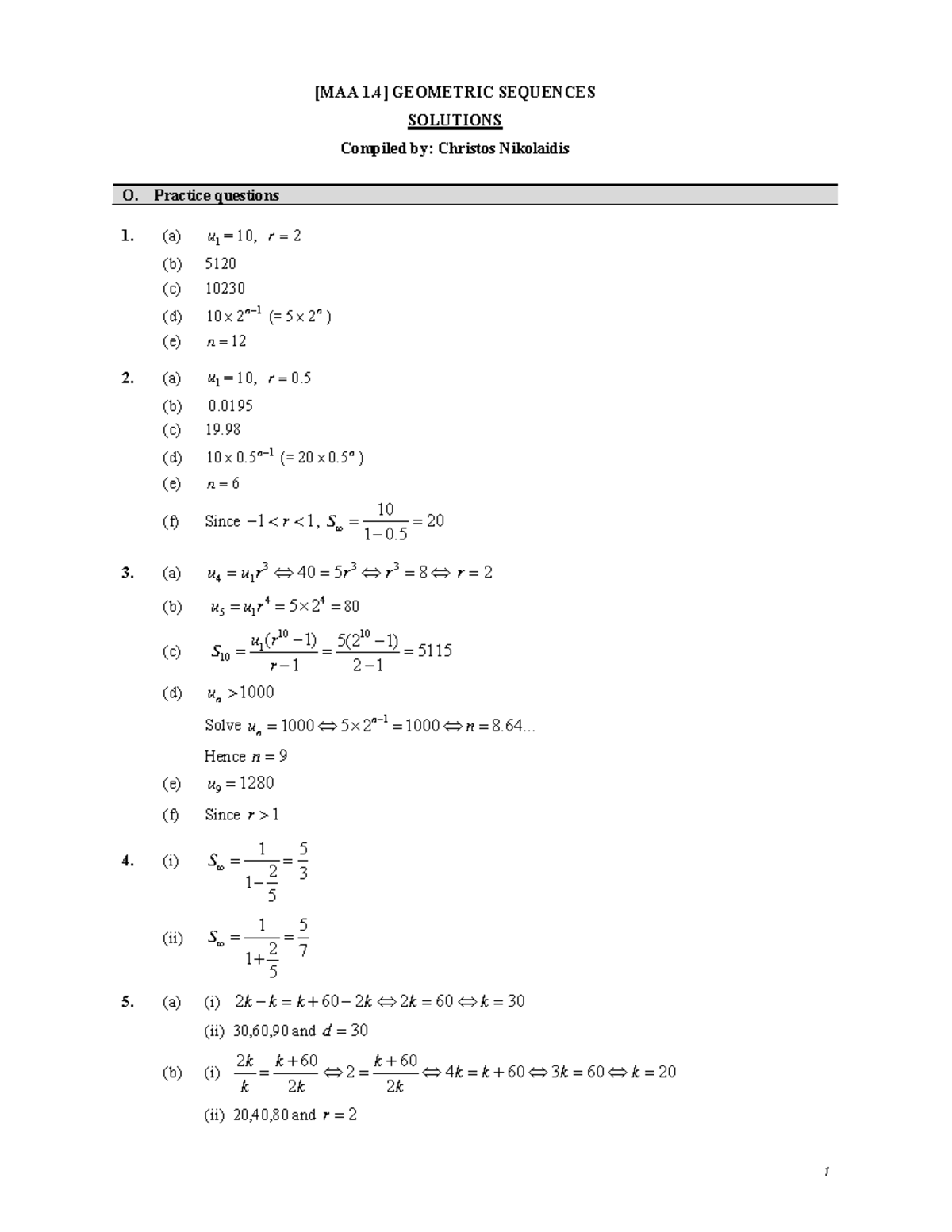 [MAA 1.4] Solutions to Geometric Sequences Practice Questions - Studocu