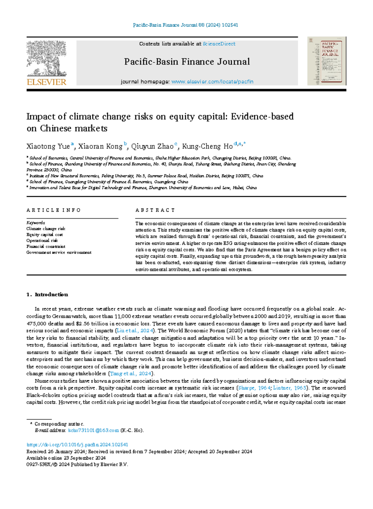 The Impact of Climate Change Risks on Equity Capital – Evidence from ...