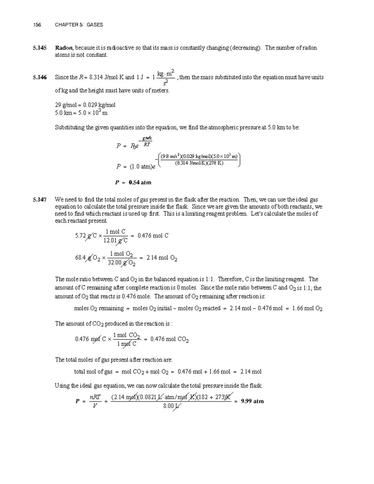 156 CHAPTER 5: GASES - Radon and Ideal Gas Calculations - Studocu