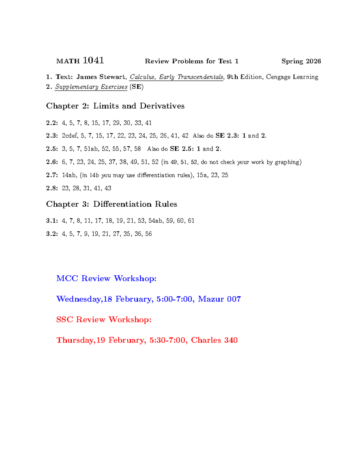 MATH 1041 Midterm 1 Review Problems Spring 2026 - Studocu