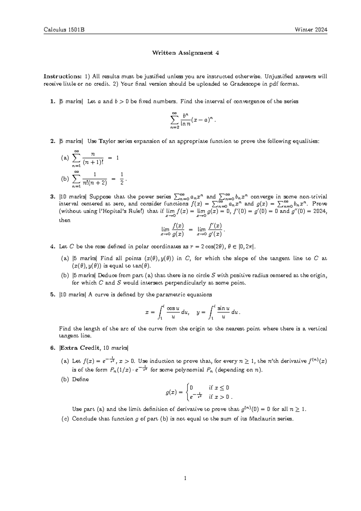 Wps4-1501B-2024: Calculus 1501B Written Assignment 4 Guide - Studocu