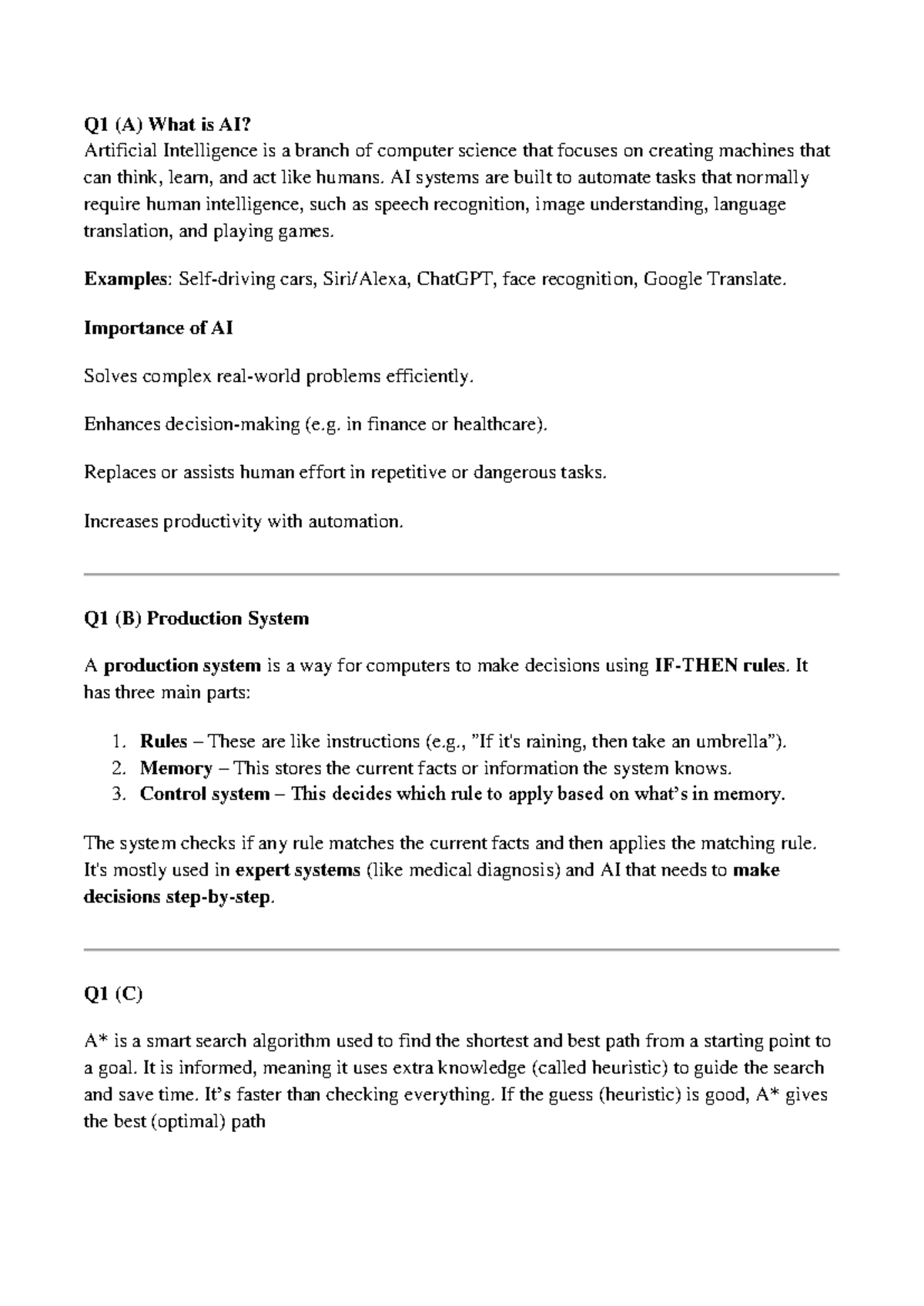 AI Notes: Understanding AI Concepts and Search Algorithms (ASSAS) - Studocu